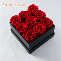 AM-PFC01 Ammy Roses éternelles en boîte carrée noire, cadeaux de roses éternelles, boîte cadeau pour la Saint-Valentin, cadeaux de Noël, décoration de la maison