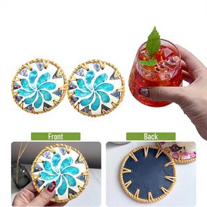 Hand-<b>Woven</b> Sustainable Multifunction Rattan Serving Tray 2 Small <b>Coasters</b> for Kitchen Tableware Spice Rack Coffee/Bread/Fruits - Product Image 1