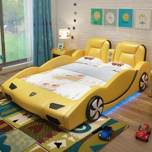 Juegos de muebles de dormitorio modernos para niños, cama de coche azul de lujo para niños, camas de cuero, coche de carreras para bebés, venta al por mayor de fábrica - Product Image 4