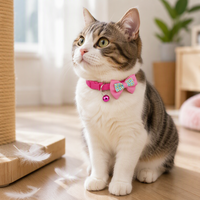 1PC Collier pour chat mignon réglable avec nœud papillon et clochette pour chats, lapins et chiots, accessoires pour animaux de compagnie