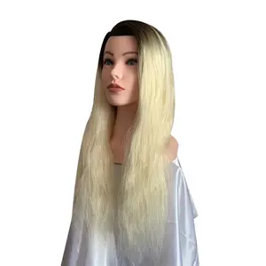 Cabeza de Maniquí de pelo humano para práctica de peluquería, cabeza de maniquí con hombros