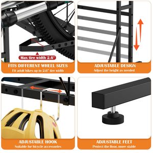 Soporte de Almacenamiento para Bicicletas en el Suelo del <span class=keywords><strong>Garaje</strong></span> con 6 Ganchos, Organizador Vertical para Interiores, para 3 Bicicletas de Montaña/Carretera para Adultos y 1 Bicicleta Infantil - Product Image 4