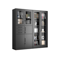 Armoire de classement en acier noir verrouillable avec portes en verre anti-humidité, idéale pour ranger les documents et les livres