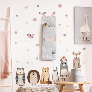 Autocollants muraux de dessin animé ours renard hérisson, mignon étoiles points décalcomanies créatives pour chambre d'enfant papier peint décoratif pour enfants - Product Image 5