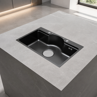 Évier de cuisine moderne rectangulaire en acier inoxydable SUS304 à montage sous plan avec robinet monotrou