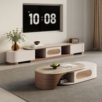Ensemble de meubles de salon moderne de style crème luxe léger, table basse rétractable en bois massif et métal, meuble TV