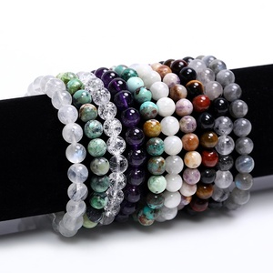 <span class=keywords><strong>Bracelet</strong></span> élastique en pierres précieuses naturelles authentiques : Améthyste, Aigue-marine, Apatite, Labradorite, Malachite, Pierre de Lune, perles rondes de 8 mm - Product Image 3