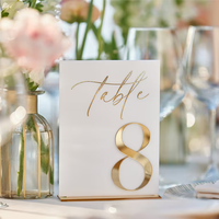 Numéros de table en acrylique blanc avec miroir doré 3D, décorations de mariage, numéros de table avec supports, numéros de table en acrylique avec miroir pour la décoration de mariage