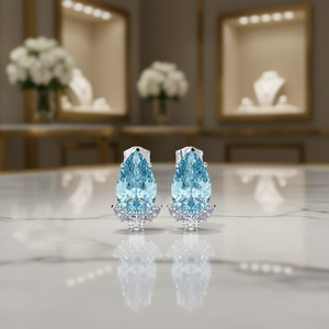 Orecchini a Perno di Lusso con Cristalli a Goccia Azzurri, Montatura in Argento 925, Gioielli da Festa per Donne - Product Image 2