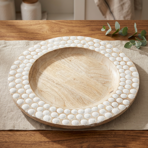 Round Wooden <b>Charger</b> <b>Plate</b> With White <b>Beaded</b> Edge Handmade Modern Decorative Dish Party Tableware - Product Image 3