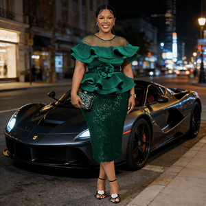 Abito <span class=keywords><strong>da</strong></span> <span class=keywords><strong>Sera</strong></span> Africano <span class=keywords><strong>da</strong></span> <span class=keywords><strong>Donna</strong></span> Taglia Grande con Paillettes e Volant, Lunghezza a Terra, Aderente, Senza Spalline, 100% Poliestere, Lussuoso per Banchetti - Product Image 6