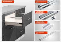 Tiroir coulissant moderne dissimulé à trois niveaux, avec coussinets amortis, rails métalliques, panneaux latéraux métalliques, boîte métallique pour cuisine et chambre à coucher