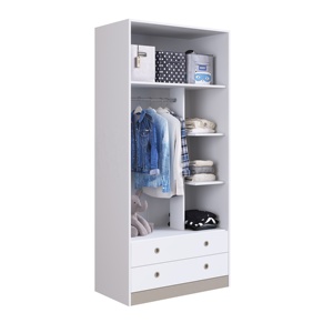Armario de Dormitorio Infantil de Estilo Moderno, 2 Puertas, 2 Cajones, AMORE Art Moveis AR-GR090 BR, Mueble de Madera Ecológica, Aglomerado - Product Image 2