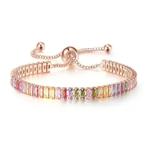 Bracelet Zircon coloré Bracelet d'anniversaire de tennis en cristal de diamant complet pour femme cadeau de Noël