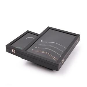 <b>Black</b> Velvet 14 Styles Rectangle Clear Window Buckle Closure Jewelry Display Case <b>Box</b> for Valentine's Day Rings Necklaces - Product Image 3