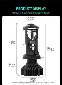 Juego de 2 Bombillas LED H4 para Faros Delanteros de Coche, Mini Proyector, Estilo Automotriz, 6000K, 8000LM, Luz Enfocada Y6 - Product Image 6
