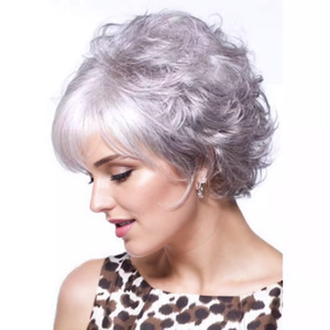 Cabello <span class=keywords><strong>Corto</strong></span> para Mujer, Estilo Celebridad, Rizos Pequeños, Color <span class=keywords><strong>Rubio</strong></span> Ceniza, Fibra Resistente al Calor, Venta Caliente en el Comercio Exterior Europeo y Americano - Product Image 4