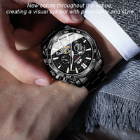 BINBOND B4750 4750 Jam Tangan Pria Luminous Tourbillon Dekoratif Tali Baja Tiga Mata Quartz Fashion Bisnis Olahraga