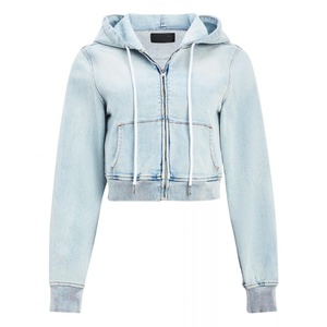Hoodie en jean court zippé personnalisé pour filles, coupe slim, en molleton bouclette vintage, coton côtelé, style streetwear, survêtement - Product Image 1