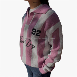 Suéter de Punto Vintage Estilo Jersey con Rayas Verticales para Hombre y Mujer, Otoño Invierno 2026, con Estampado de Letras y Cuello Polo - Product Image 6