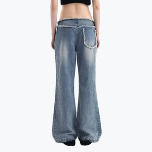 Pantalons en jean personnalisés pour femmes, vintage, délavés, bleus, évasés, de haute qualité, 100% coton, jeans pour femmes - Product Image 3