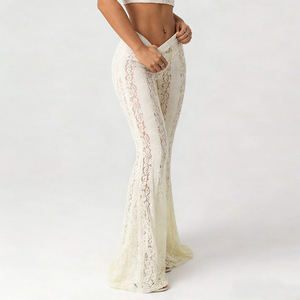 กางเกงขายาวทรงบานเอวต่ำผ้าลูกไม้สไตล์วินเทจหรูหรา ไม่มีซับใน เนื้อผ้าลูกไม้คุณภาพสูง - Product Image 6