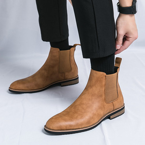 Botas de Cuero Casuales de Estilo Británico 2026 para Hombre, Retro, con Punta Puntiaguda, de Caña Alta, Sin Cordones, Dropshipping - Product Image 4