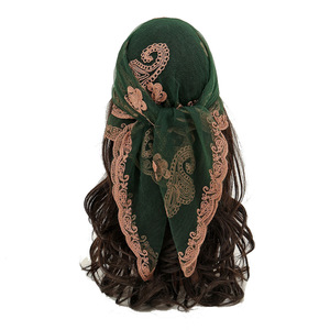 <span class=keywords><strong>Foulard</strong></span> carré brodé en dentelle OEM, motif rose/camélia, en Tencel, Hijab ethnique d'Asie centrale, Voile musulman élégant et doux - Product Image 4