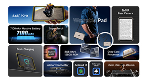 Tablette robuste Ulefone 8,68 pouces 7100 mAh Caméra principale 16 MP 8+128 Go Android 16 Pad Ulefone Rugking Pad Pro - Product Image 5