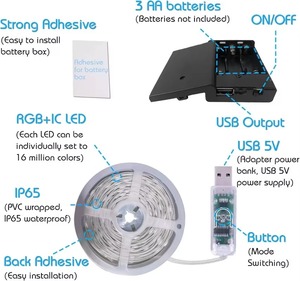 Tự làm RGB + IC pin Powered LED Strip Lights màu sắc thay đổi USB LED chuỗi đèn Bluetooth ứng dụng và 2.4 Gam điều khiển từ xa - Product Image 4