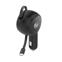 Penjualan Lintas Negara Terlaris Charger Mobil 3-in-1 Violin Kabel Retractable QC3.0 Pengisian Cepat Lubang Ganda Laptop Earphone USB-A USB-C 38W