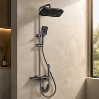 Ensemble de robinetterie de douche murale en cuivre 4 voies, gris anthracite, avec affichage numérique de la température, pommeau de douche pluie, douchette à main et pulvérisateur de bidet en céramique