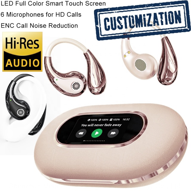 YX43 Light Luxury Texture Leather Touch Screen Earbuds OWS Ear Hook Sports Wireless Earphones with ENC Call Noise Cancelling