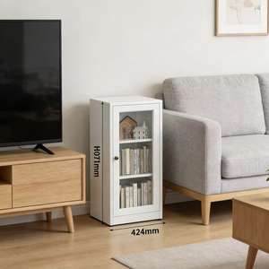 Librería Moderna de Alta Calidad con Puerta de Vidrio Individual, 3 Niveles, Gran Capacidad, Gabinetes de Cocina de Acero Inoxidable, Almacenamiento para Sala de Estar - Product Image 3