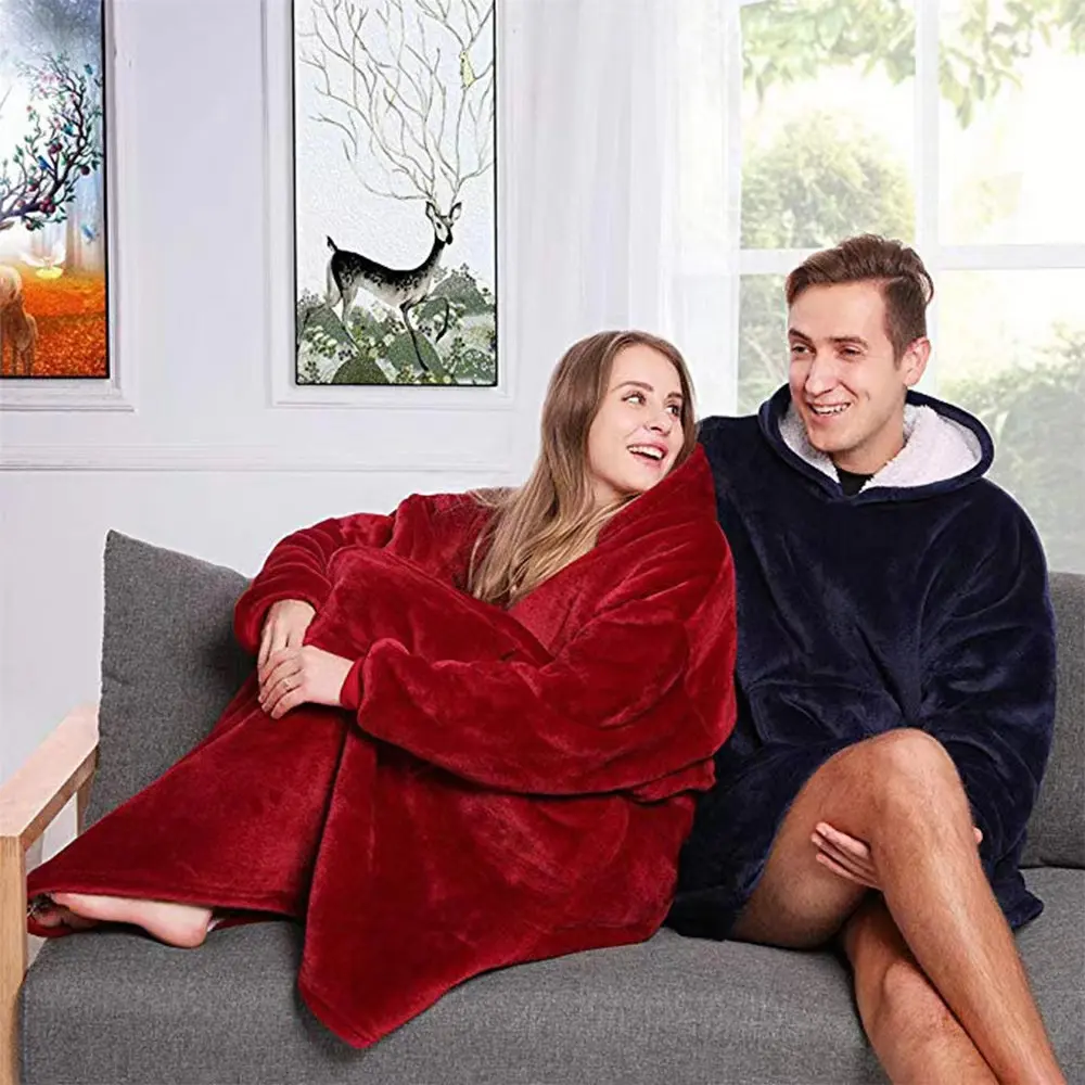 Wearable Adult Super Soft Flannel Sherpa Fleece Outdoor Pocket Winter Fit all Sweatshirt Blanket Drop shipping Hoodie Blanket