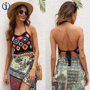 Usine directe sans manches creux grand-mère carré perle perlée frange pull licou haut court <span class=keywords><strong>crochet</strong></span> <span class=keywords><strong>gilet</strong></span> - Product Image 2