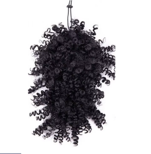 Venta al por mayor corto Afro Puff Hair Pieces Kinky Curly Cordón Cola de Caballo <span class=keywords><strong>Moño</strong></span> con flequillo Extensiones de <span class=keywords><strong>moño</strong></span> de pelo sintético - Product Image 1