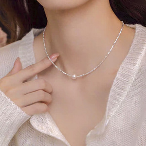 S925 gümüş 9-10mm doğal tatlı su incisi kolye ışık lüks moda köprükemiği çerçeve ayarı için mükemmel hediye - Product Image 3