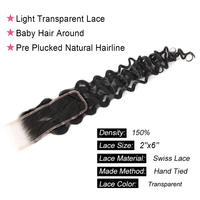 Fermeture en dentelle HD 2x6 à ondulations lâches avec dentelle suisse transparente légère, pré-épilée avec une ligne de cheveux naturelle et des cheveux de bébé