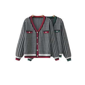 เสื้อคลุมคาร์ดิแกนยาวลายตารางเพชร สไตล์เกาหลี สำหรับผู้หญิง ฤดูใบไม้ร่วง ฤดูหนาว ดีไซน์หรูหรา ทรงหลวม ใส่สบาย ช่วยพรางหุ่น  แบบถักนิตติ้ง - Product Image 1