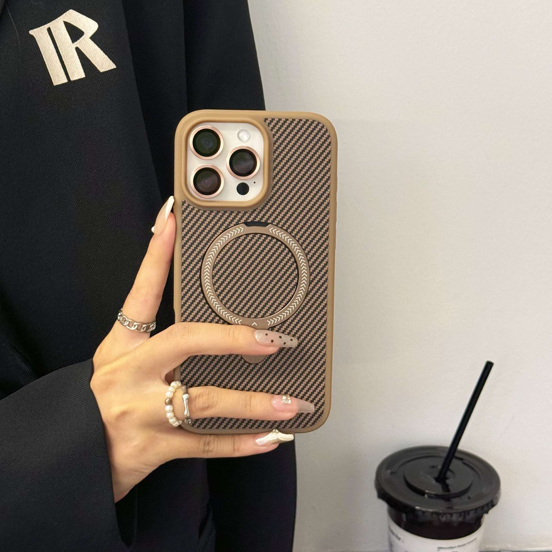 Gold carbon fiber pattern holder lens film