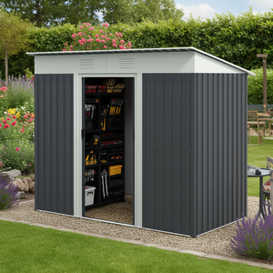 Caseta de Almacenamiento para Jardín, 7' x 3.6', Puertas con Doble Cierre, Estructura de Acero, Color Negro y Blanco, Organizador de Herramientas, Modelo D0100XF3JTJ - Product Image 2