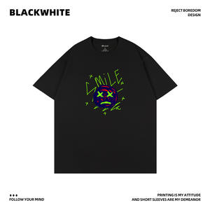 Camiseta con estampado de cara sonriente, camiseta informal de verano transpirable de algodón unisex Q194 - Product Image 3