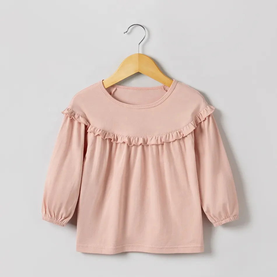 2021 new design autumn baby girls infant solid color clothes ruffle long sleeve t shirt kids clothing