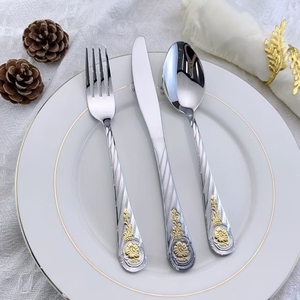 Myd retro cổ điển couverts mạ vàng thép không gỉ <span class=keywords><strong>Flatware</strong></span> Set với xử lý dập nổi thiết lập dao kéo cho đám cưới - Product Image 4