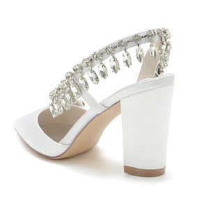 Satin Crystals Bridal Pumps 8.5cm <b>Chunky</b> Heel Wedding Party Sandals Women Dating <b>Shoes</b> Plus Size Customize logo OEM Factory - Product Image 2