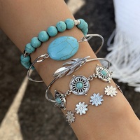 Bracelets de style bohème faits à la main par des bijoutiers de mode bon marché Bracelet multicouche avec incrustations de turquoise