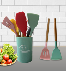 12 Piece Silicone Cookware Set with <strong>Wooden</strong> Handles 1 Set of <strong>Kitchen</strong> <strong>Accessories</strong> <strong>and</strong> Cooking Tools for Home <strong>Kitchen</strong> Use - Product Image 2