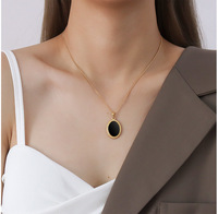 Csja — bijoux empilants pour femmes, Long collier avec pendentif ovale en pierre de forme Antique