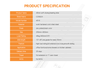 Sản Xuất Mềm Đóng Kính Thiên Văn Trượt Đẩy Mở Đầy Đủ Mở Rộng Kênh Đường Ray Bóng Mang Tủ Ngăn Kéo Trượt - Product Image 4